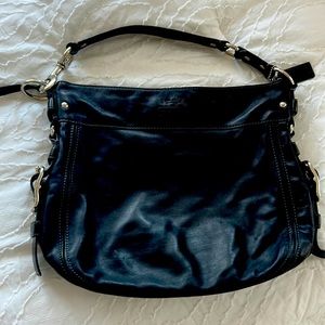 Vintage Coach genuine black leather purse with shoulder strap and silver buckles